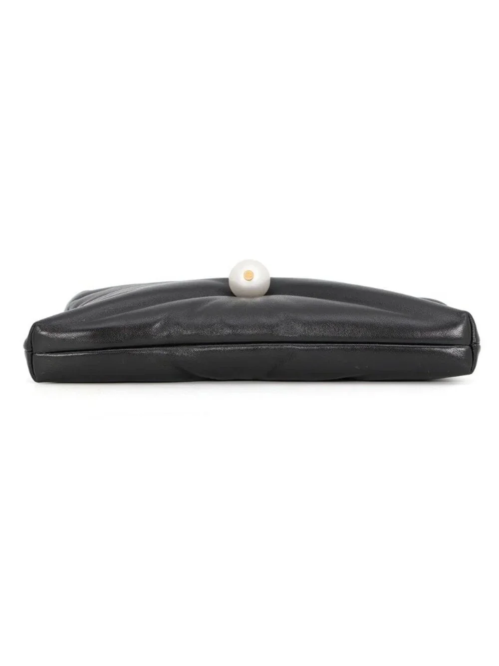 Chanel Chain Shoulder Bag CC Logo Clutch Faux Pearl Shiny Lambskin 2-Way Black